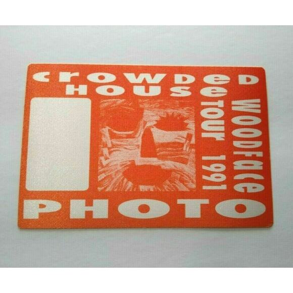 Crowded House Wood Face Backstage Pass Original 1991 Split Enz New Wave Orange - Picture 1 of 4
